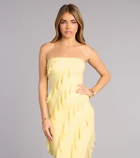 Gabby Formal Mesh Strapless Ruffle Long Dress