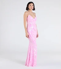 Acacia Iridescent Sequin Lace-Up Formal Dress