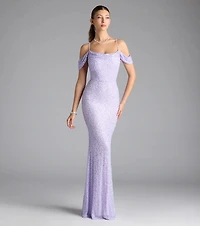 Faye Cold Shoulder Mermaid Beaded Formal Dress