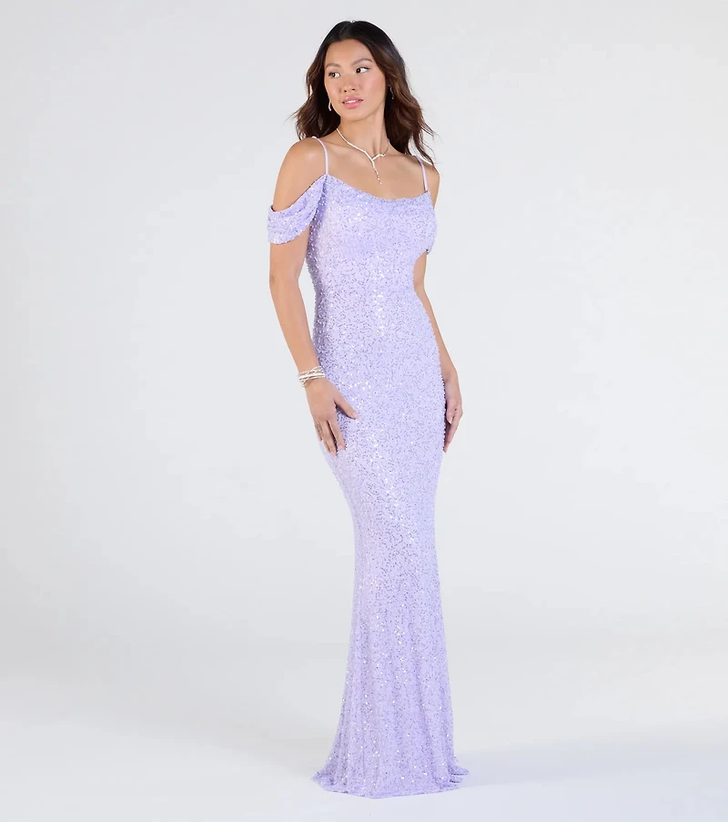Faye Cold Shoulder Mermaid Beaded Formal Dress