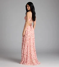 Ysabella Lace-Up A-Line Floral Chiffon Formal Dress