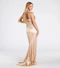 Jordyn Formal Satin Mermaid Dress With Train