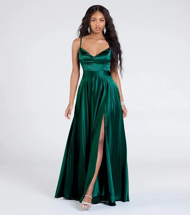 marsha formal satin tie back dress Windsor Emilie Tie-Back A-Line AUG25