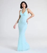Tyra Halter Open Back Pearl Mermaid Formal Dress