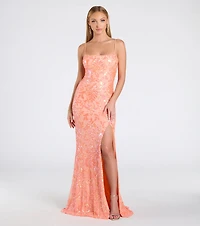 Celina Sequin Lace-Up High Slit Mermaid Dress