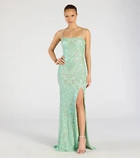 Celina Sequin Lace-Up High Slit Mermaid Dress