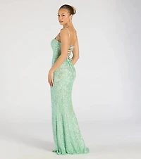 Celina Sequin Lace-Up High Slit Mermaid Dress