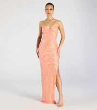 Zadie Lace-Up High Slit Sequin Formal Dress