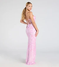 Zadie Lace-Up High Slit Sequin Formal Dress