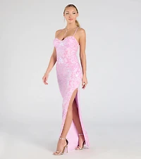 Zadie Lace-Up High Slit Sequin Formal Dress