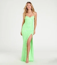 Ebony Sequin Corset Slit Mermaid Dress