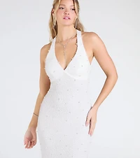 Tyra Halter Open Back Pearl Mermaid Formal Dress