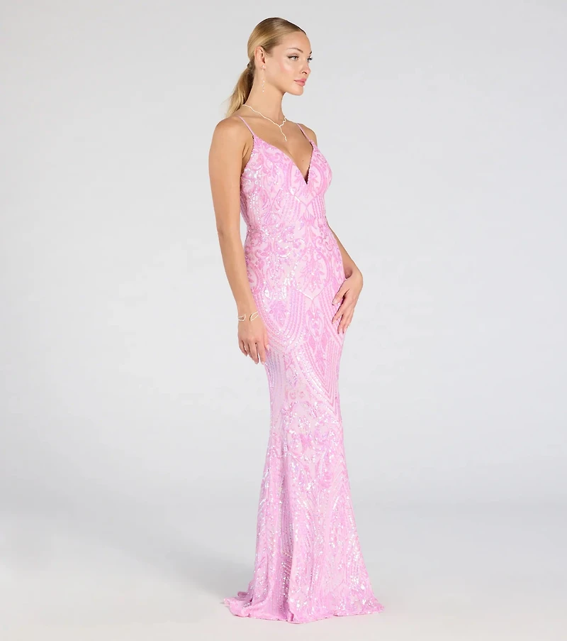 Kensie V-Neck Mermaid Sequin Formal Dress
