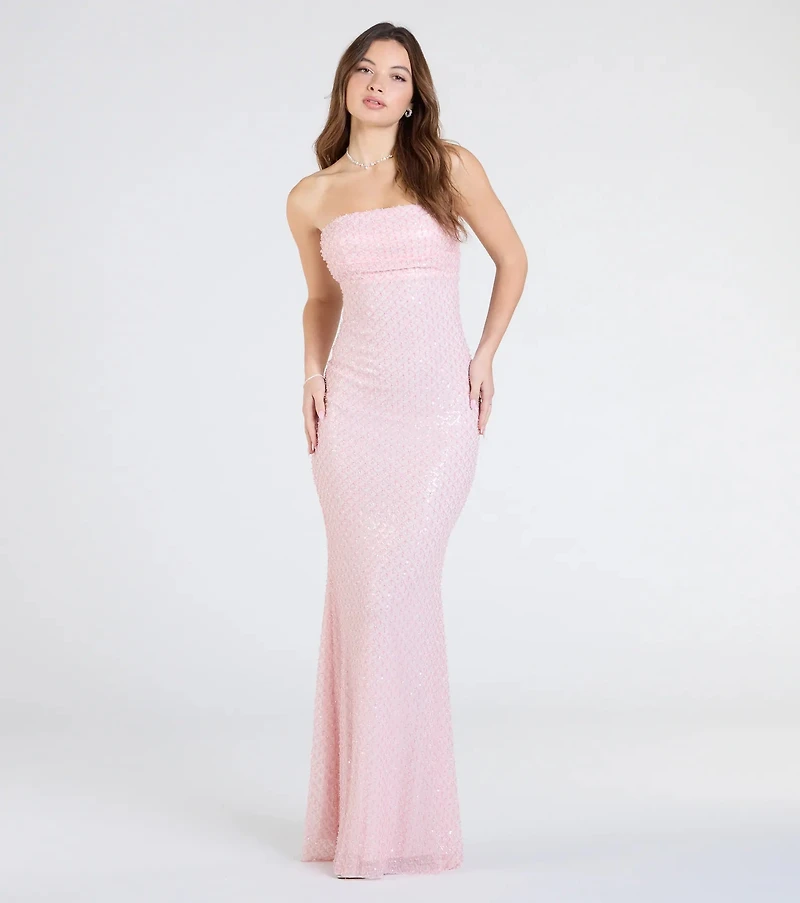 Adrianna Strapless Mermaid Sequin Bead Formal Dress
