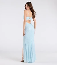 Valeria Cutout Lace-Up Sequin Beaded Formal Dress