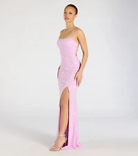 Mariah Lace-Up Slit Sequin Formal Dress