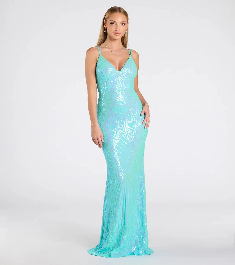 Liana Formal Sequin Scroll Mermaid Dress
