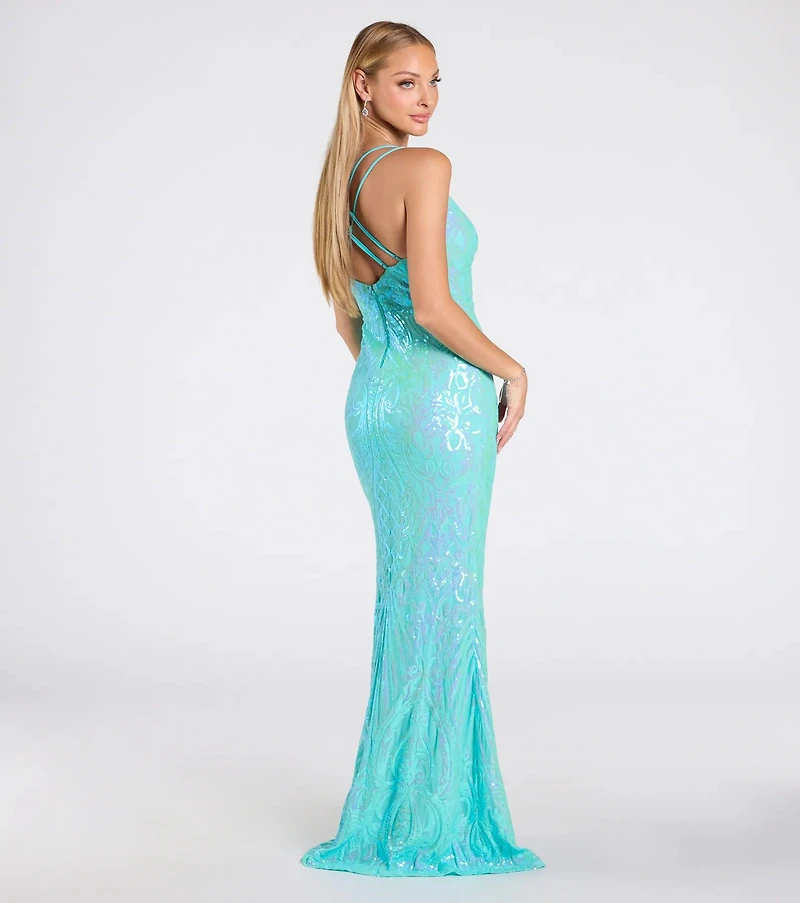 Liana Formal Sequin Scroll Mermaid Dress