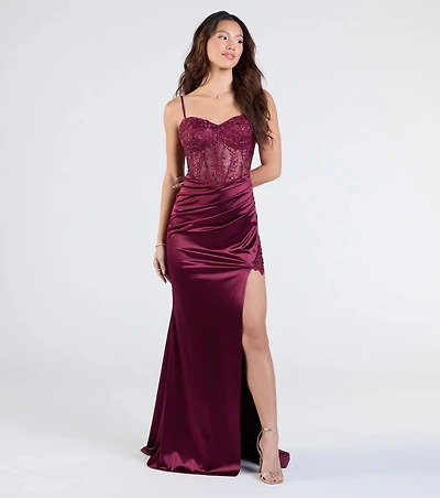 Olga Corset Lace Satin Wrap Mermaid Formal Dress