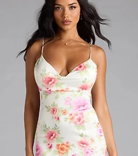 Emely Lace-Up Mermaid Floral Satin Formal Dress