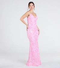 Jessica Lace-Up Mermaid Sequin Formal Dress