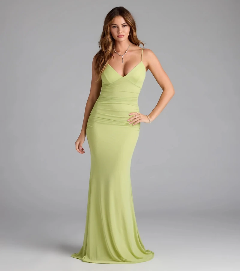 Kay Sleeveless V-Neck Mermaid Mesh Formal Dress