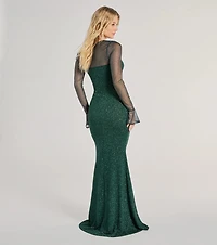 Connie Glitter Long Sleeve Column Formal Dress