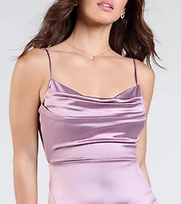 Steffanie Tie-Back Slit A-Line Satin Formal Dress