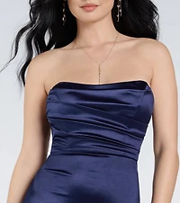 Alison Strapless Slit A-Line Satin Formal Dress