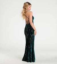 Gisele Sequin Velvet Lace-Up Mermaid Dress