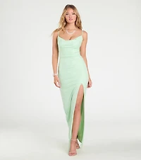 Shelly High Slit Glitter Knit Formal Dress