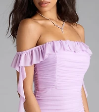 Deyna Formal Mesh Off-The-Shoulder Long Dress
