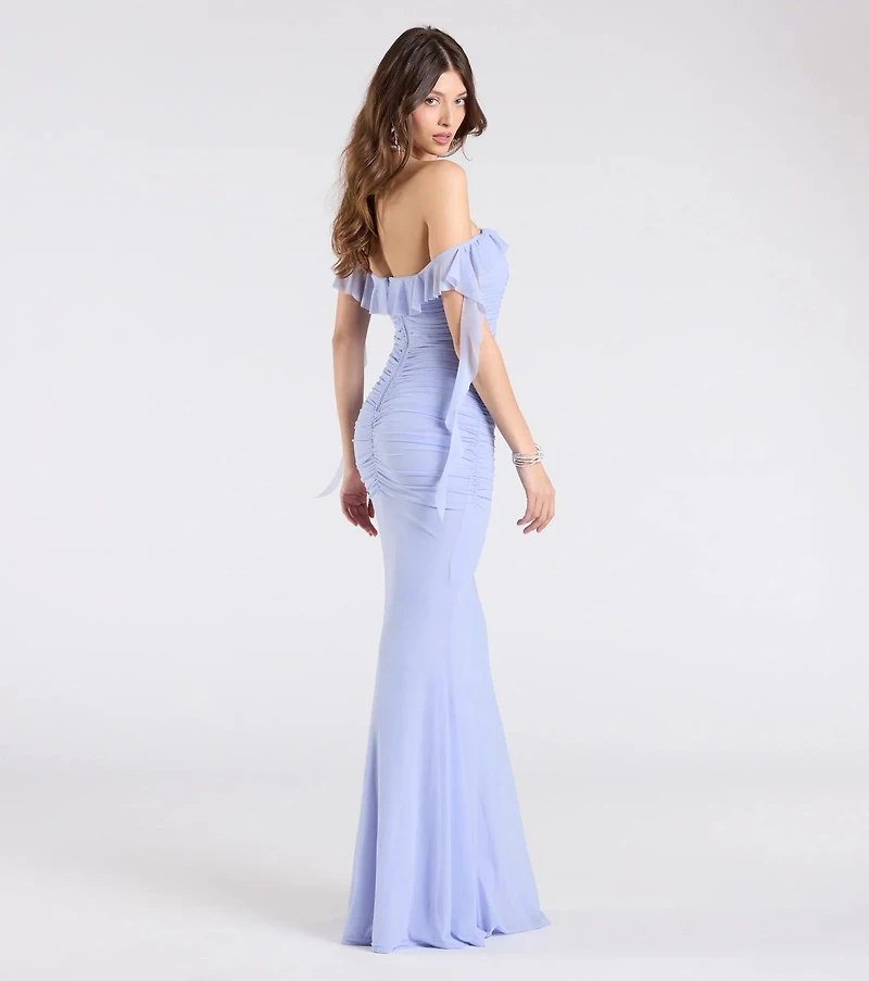 Deyna Formal Mesh Off-The-Shoulder Long Dress