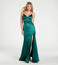 Amy Mermaid Slit Satin Formal Dress
