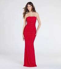 Mischka Strapless Mermaid Glitter Formal Dress