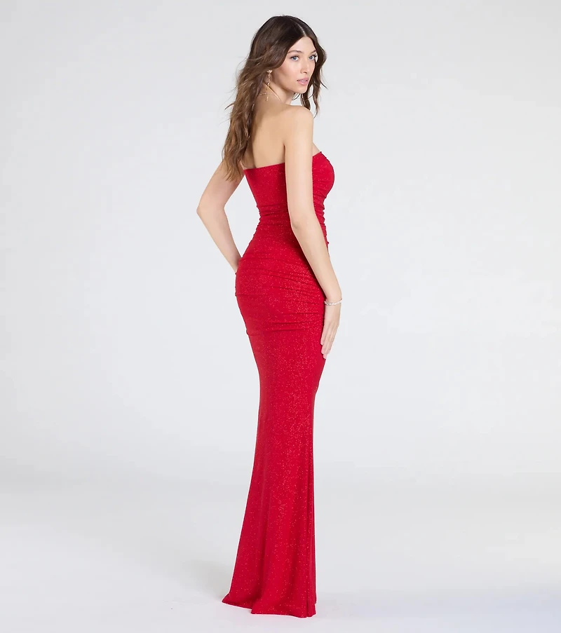 Mischka Strapless Mermaid Glitter Formal Dress
