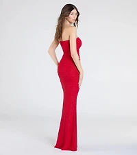 Mischka Strapless Mermaid Glitter Formal Dress