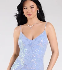 Tarna Lace-Up Bead Sequin Mermaid Formal Dress