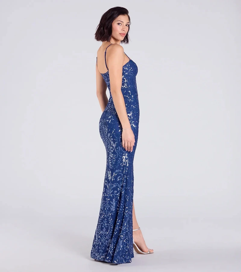 Ebony Sequin Corset Slit Mermaid Dress