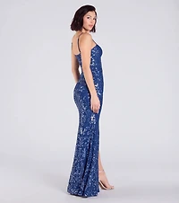 Ebony Sequin Corset Slit Mermaid Dress