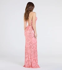 Shelby Lace-Up Slit Sequin Formal Dress
