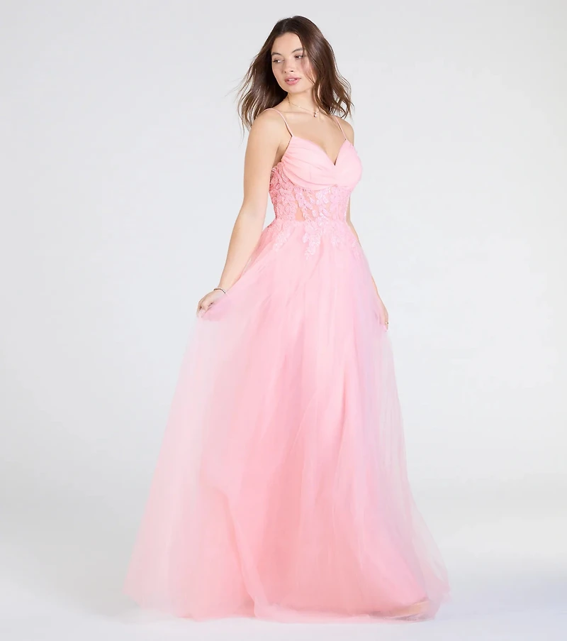 Alia Sequin Applique A-Line Tulle Formal Dress