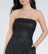 Peyton Strapless Slit A-Line Glitter Formal Dress