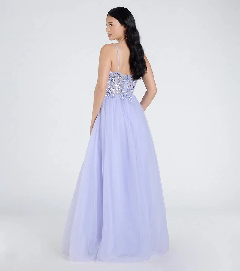 Alia Sequin Applique A-Line Tulle Formal Dress