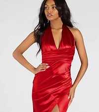 Joanne Halter Slit Mermaid Satin Formal Dress