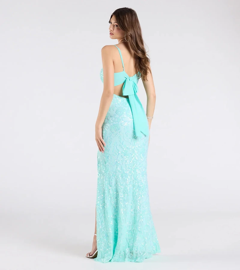 Dana Tie Back Slit Sequin Formal Dress
