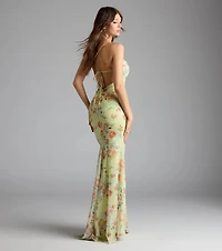 Rosalee Lace-Up Floral Mesh Formal Dress