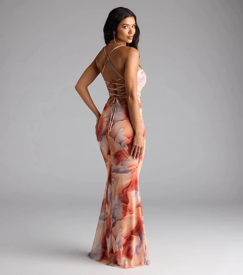 Korey Lace-Up Mermaid Abstract Formal Dress
