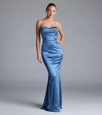 Priscilla Formal Satin Strapless Mermaid Dress