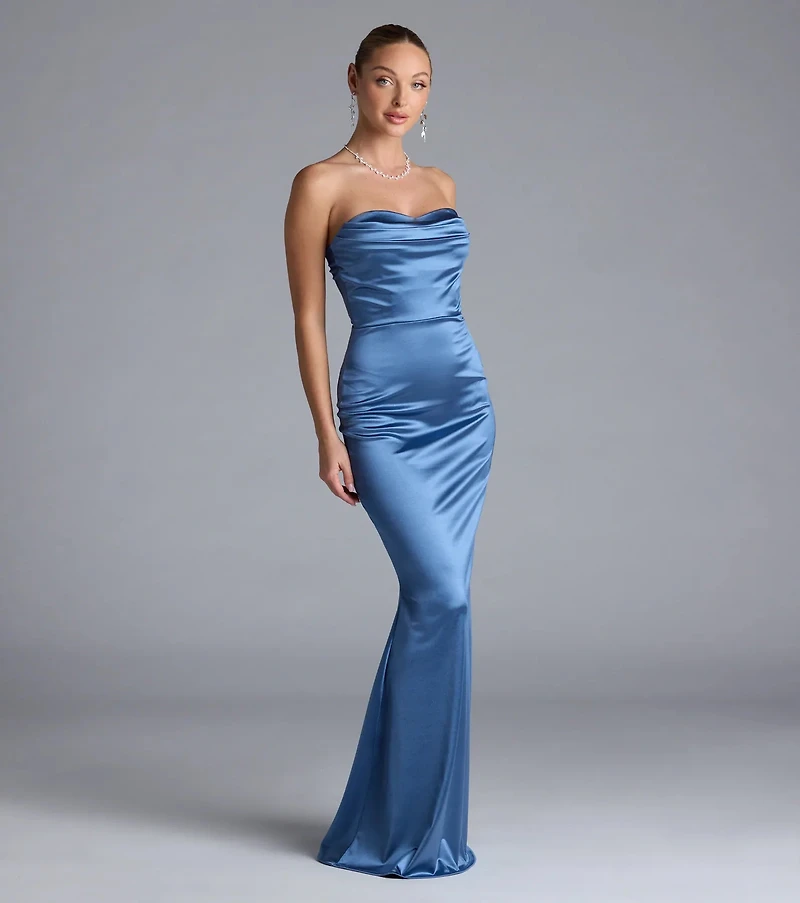 Priscilla Formal Satin Strapless Mermaid Dress